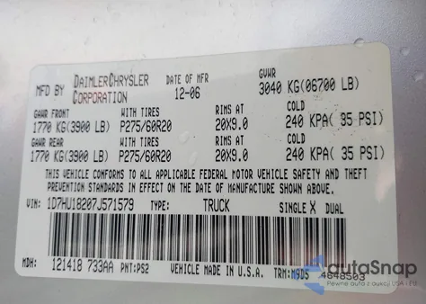 2007 Dodge Ram 1500 Slt/Trx4 Off Road/Sport z USA, uszkodzony, nr VIN 1D7HU18207J571579